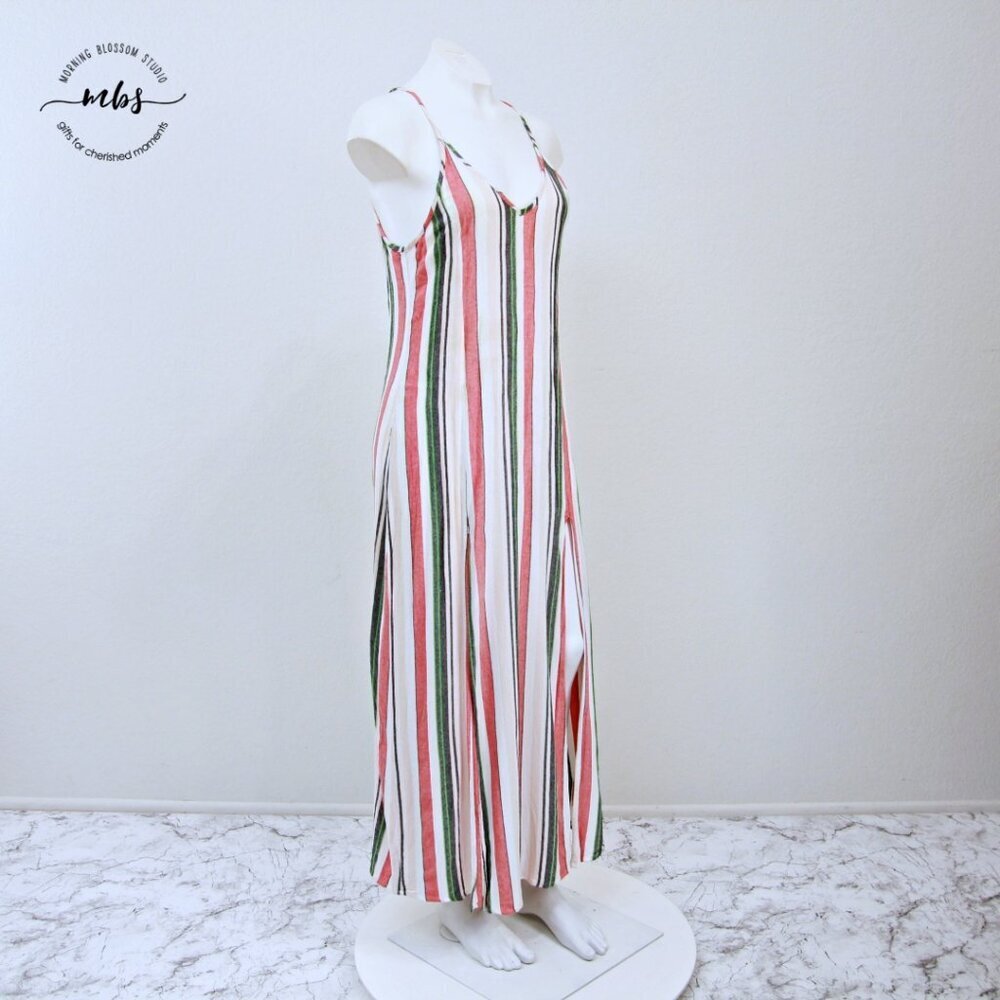 En Crème Spaghetti Strap Striped Duo Slits Slip Maxi‎ Dress Multicolors Women M